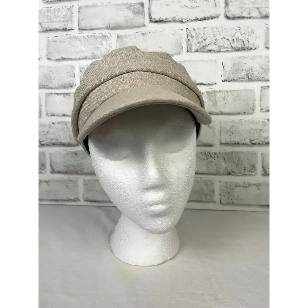 Gigi Pip Linen Baker Boy Hat Size 57 Beige Newsboy Cabbie Cap Fisherman